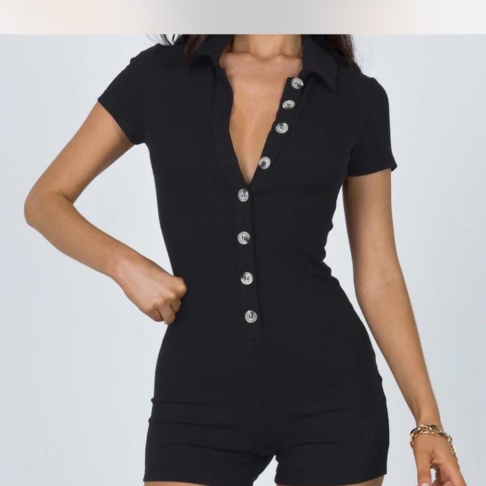 Princess Polly Black Button-Up Romper